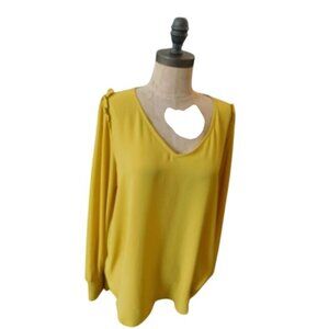 Ann Taylor LOFT Size M Medium Vneck Long Sleeve Mustard Elegant Blouse Top